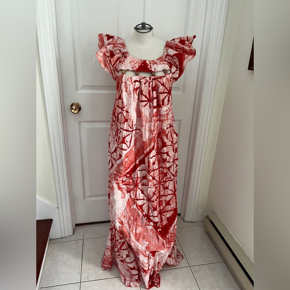 Red and White Tie-Dye Maxi Dress